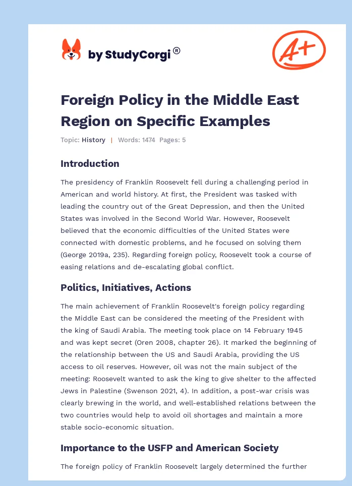 Foreign Policy in the Middle East Region on Specific Examples. Page 1