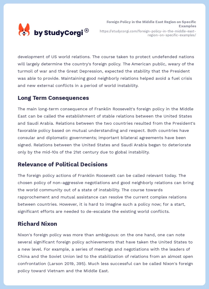 Foreign Policy in the Middle East Region on Specific Examples. Page 2