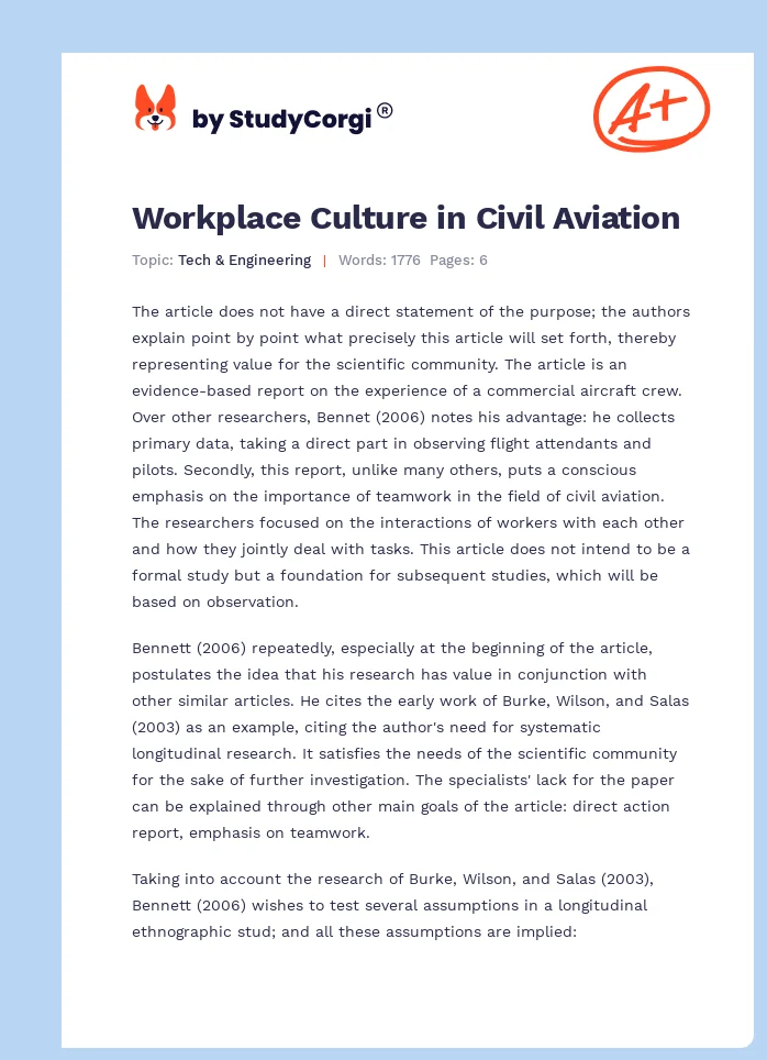 Workplace Culture in Civil Aviation. Page 1