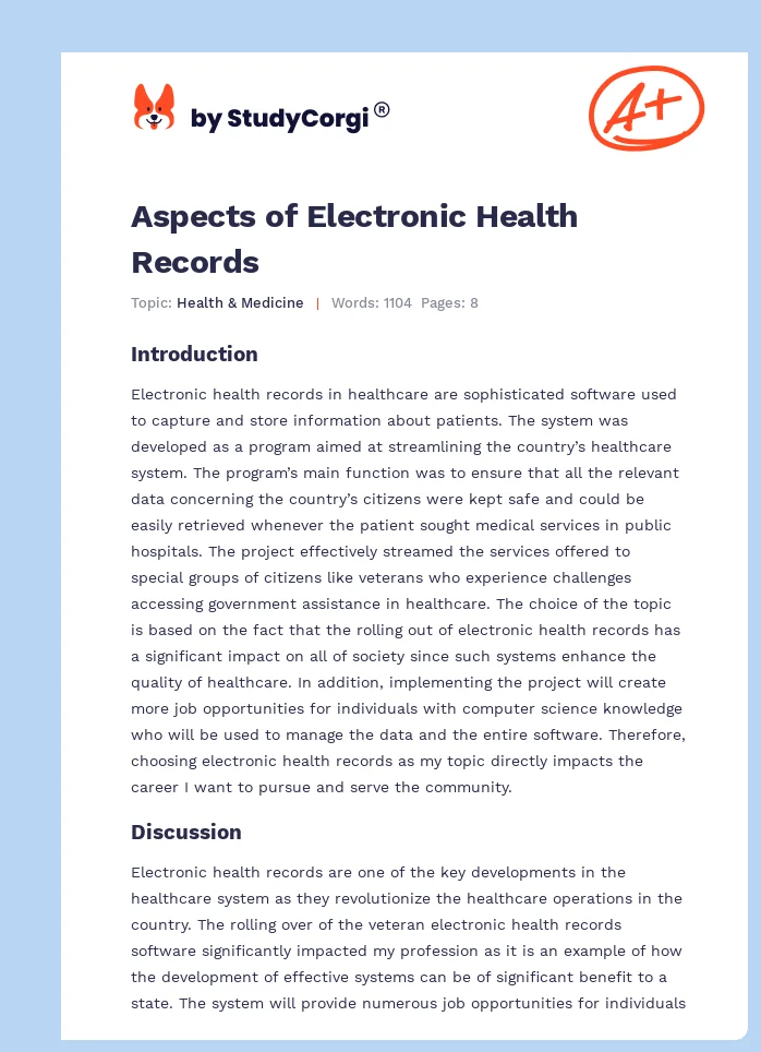 Aspects of Electronic Health Records. Page 1