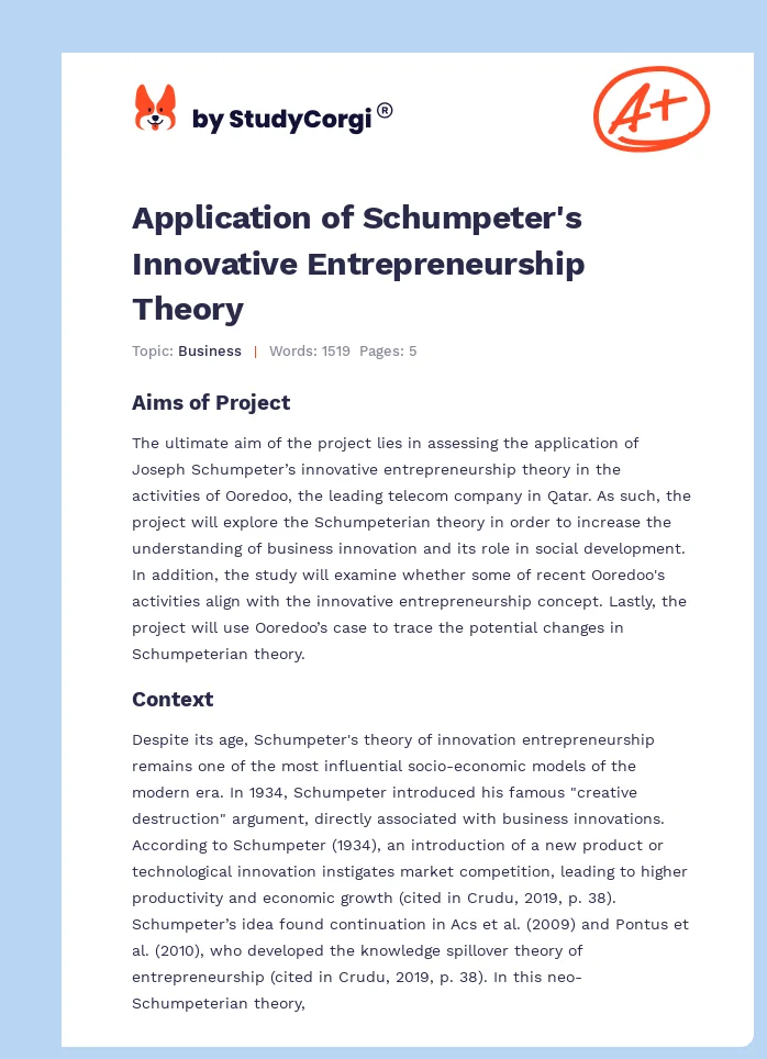 Application of Schumpeter's Innovative Entrepreneurship Theory. Page 1