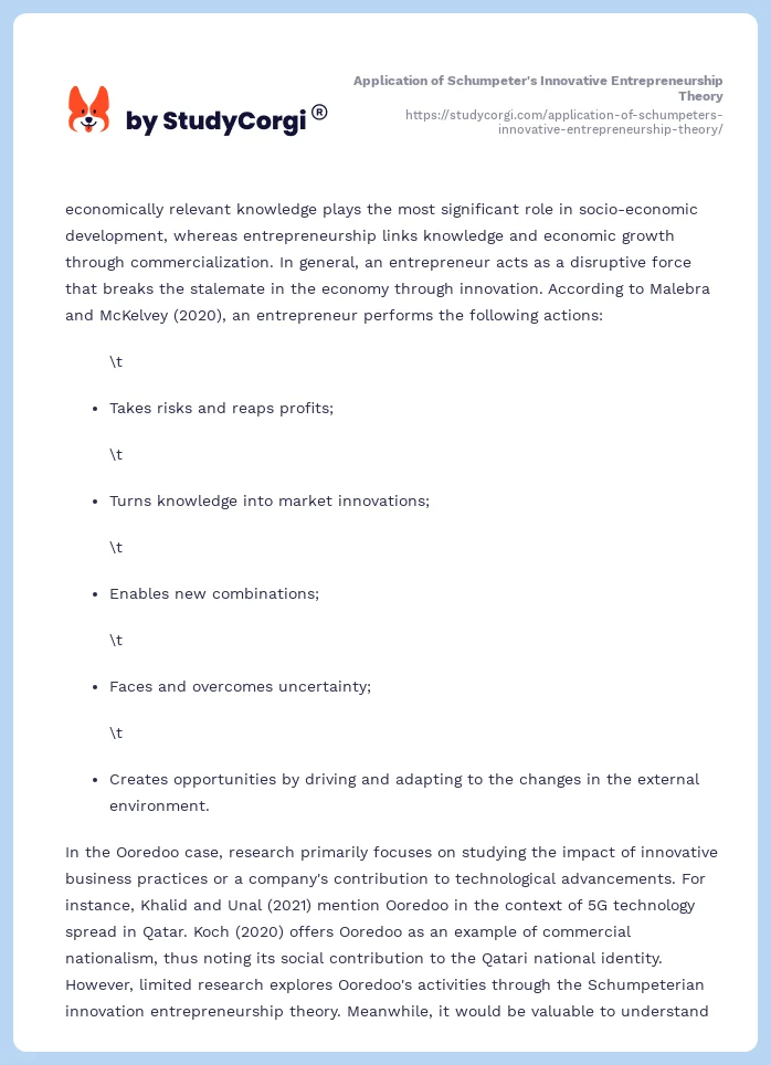 Application of Schumpeter's Innovative Entrepreneurship Theory. Page 2