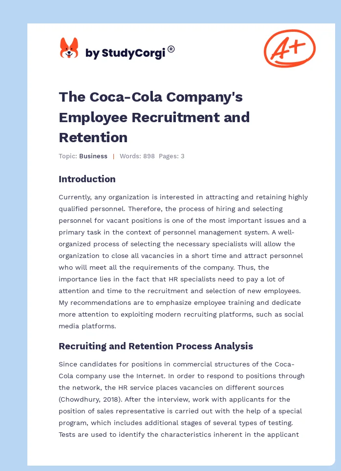 The Coca-Cola Company's Employee Recruitment and Retention. Page 1
