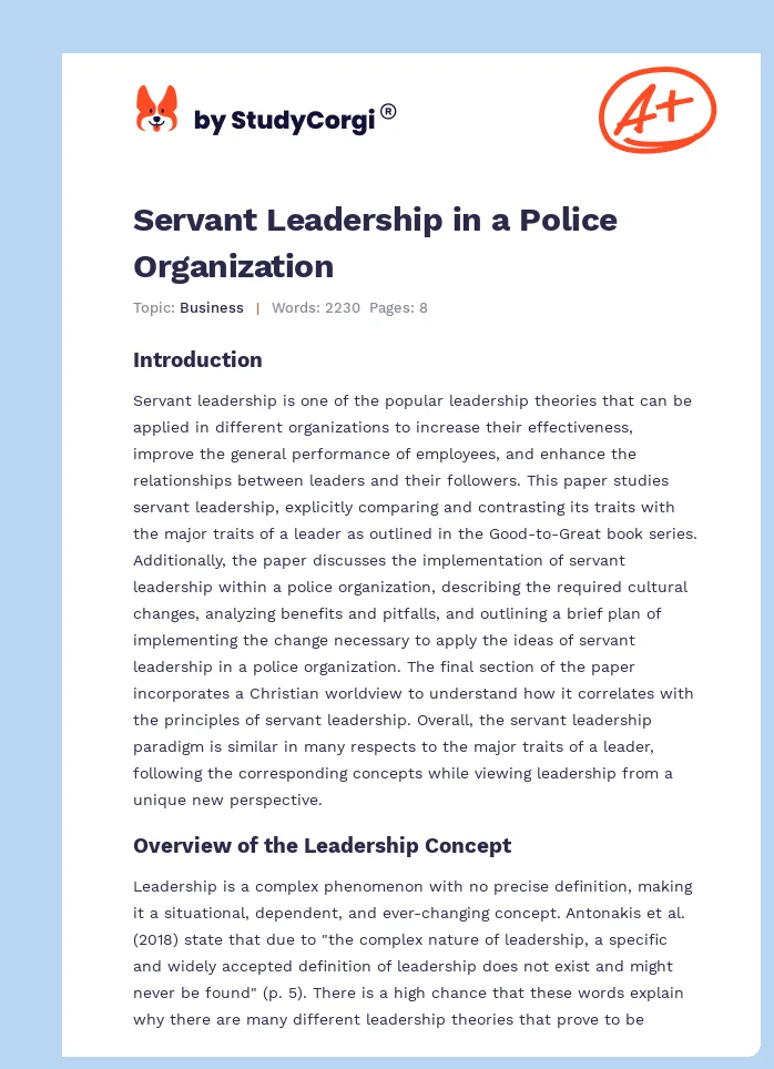 Servant Leadership in a Police Organization. Page 1