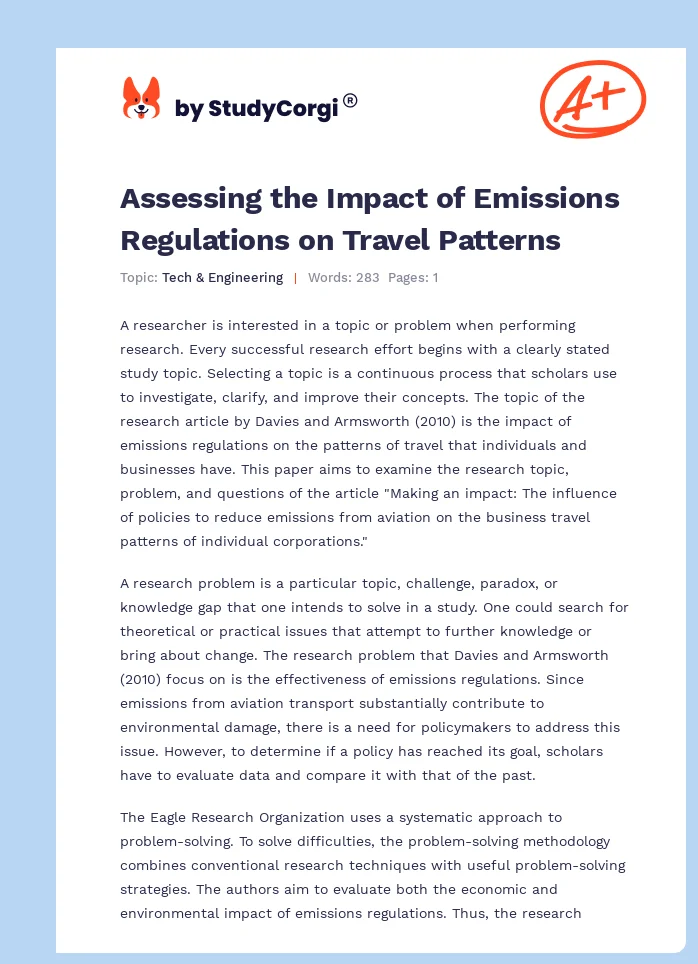 Assessing the Impact of Emissions Regulations on Travel Patterns. Page 1