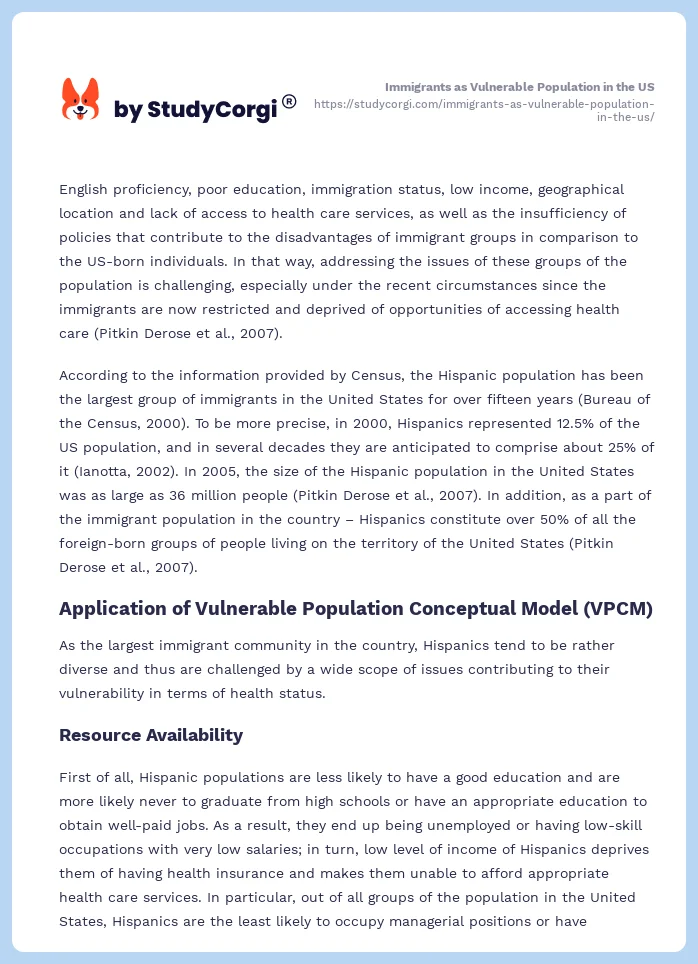 Immigrants as Vulnerable Population in the US. Page 2