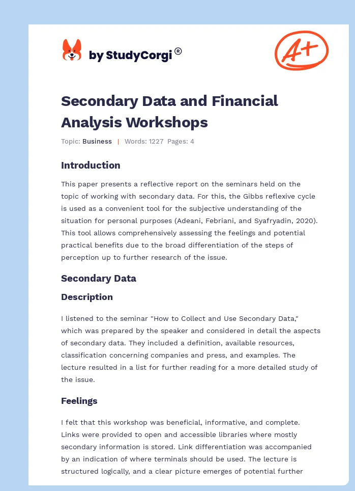 Secondary Data and Financial Analysis Workshops. Page 1