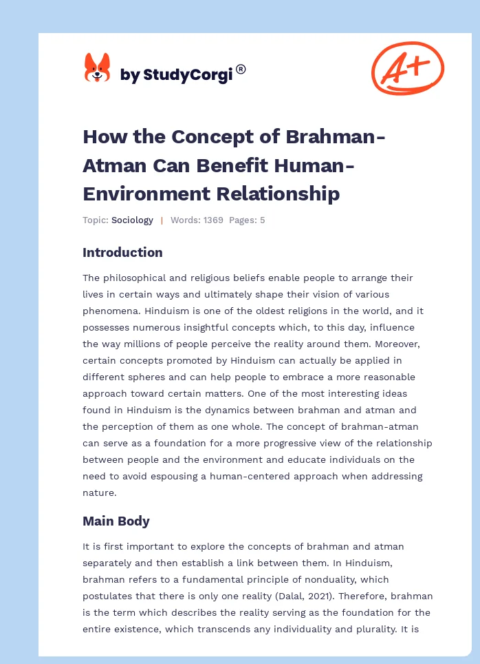 How the Concept of Brahman-Atman Can Benefit Human-Environment Relationship. Page 1