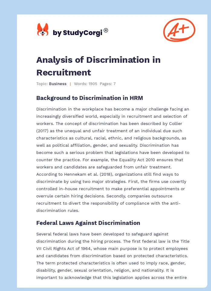 Analysis of Discrimination in Recruitment. Page 1