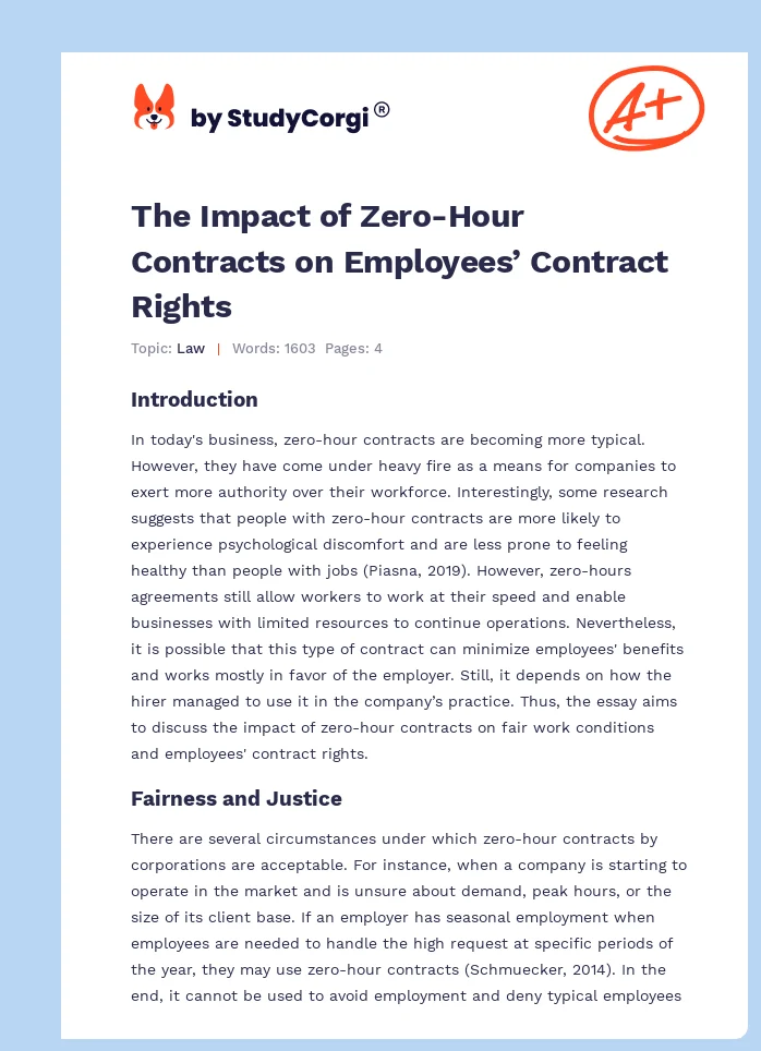 The Impact of Zero-Hour Contracts on Employees’ Contract Rights. Page 1