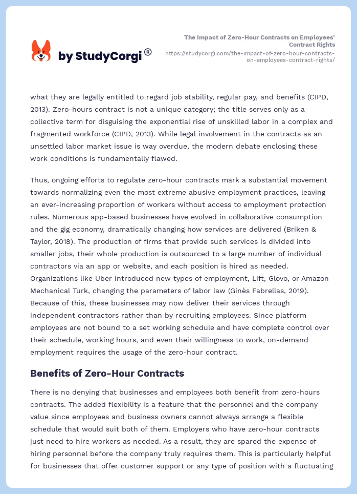 The Impact of Zero-Hour Contracts on Employees’ Contract Rights. Page 2