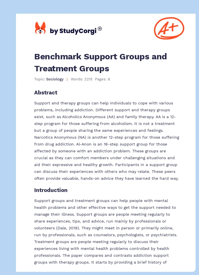 Benchmark Support Groups and Treatment Groups. Page 1