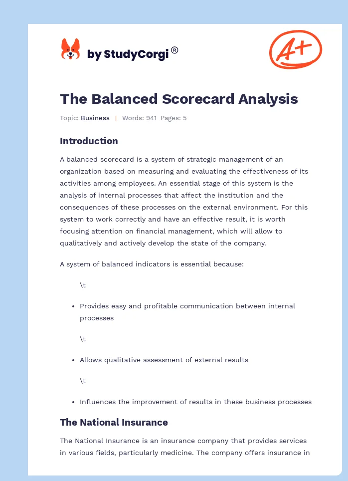The Balanced Scorecard Analysis. Page 1