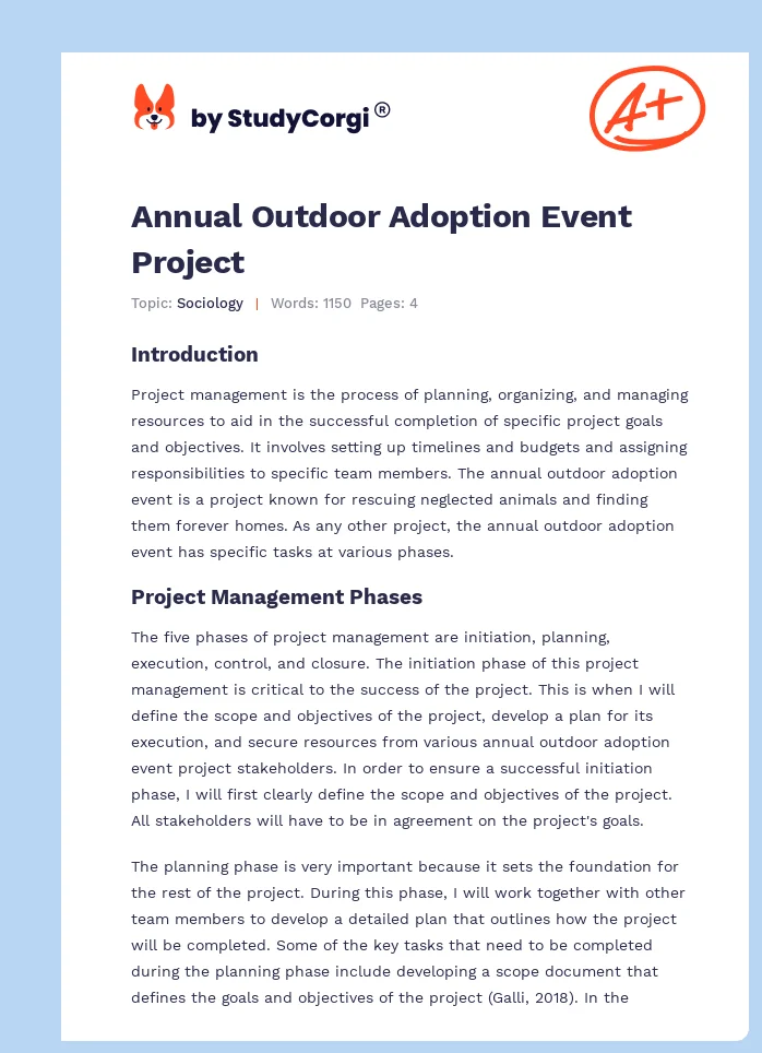Annual Outdoor Adoption Event Project. Page 1