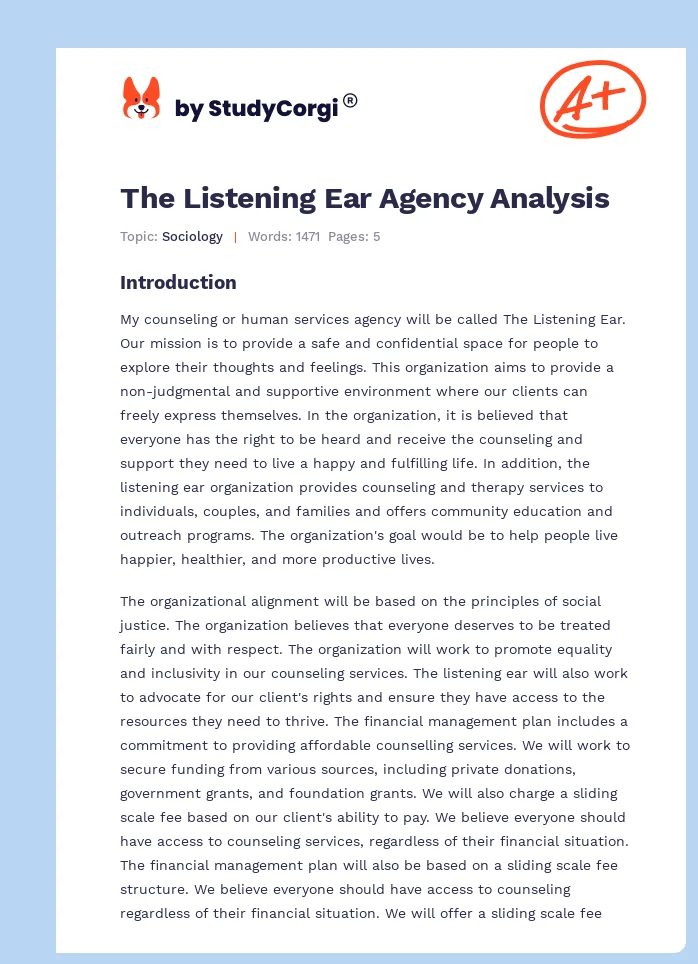 The Listening Ear Agency Analysis. Page 1
