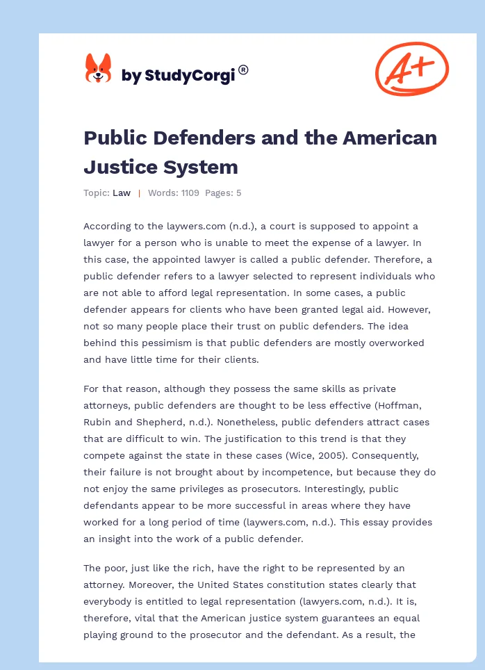 Public Defenders and the American Justice System. Page 1