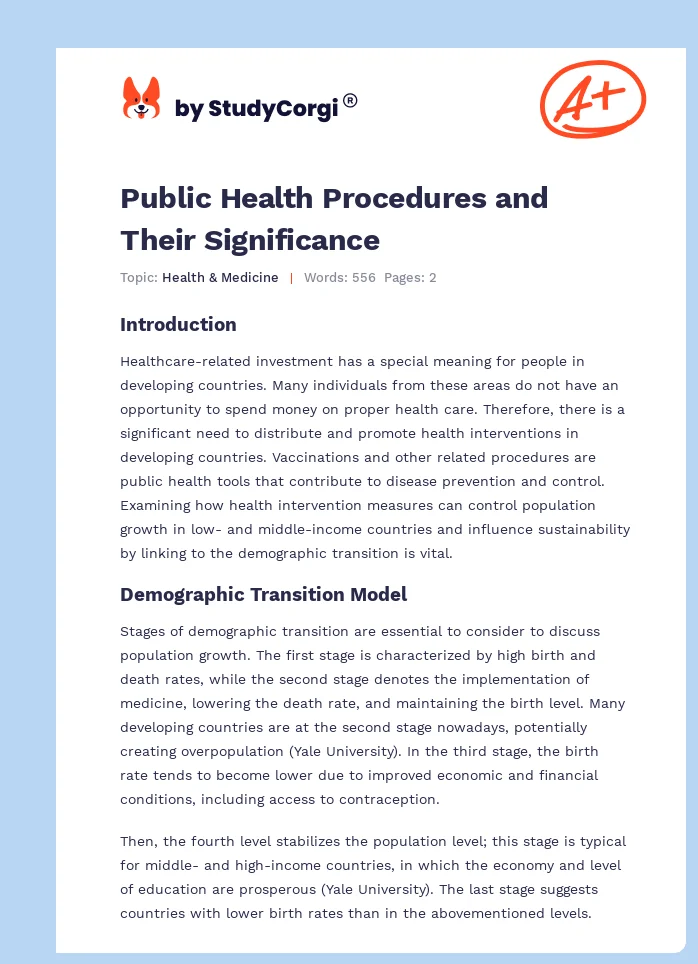 Public Health Procedures and Their Significance. Page 1