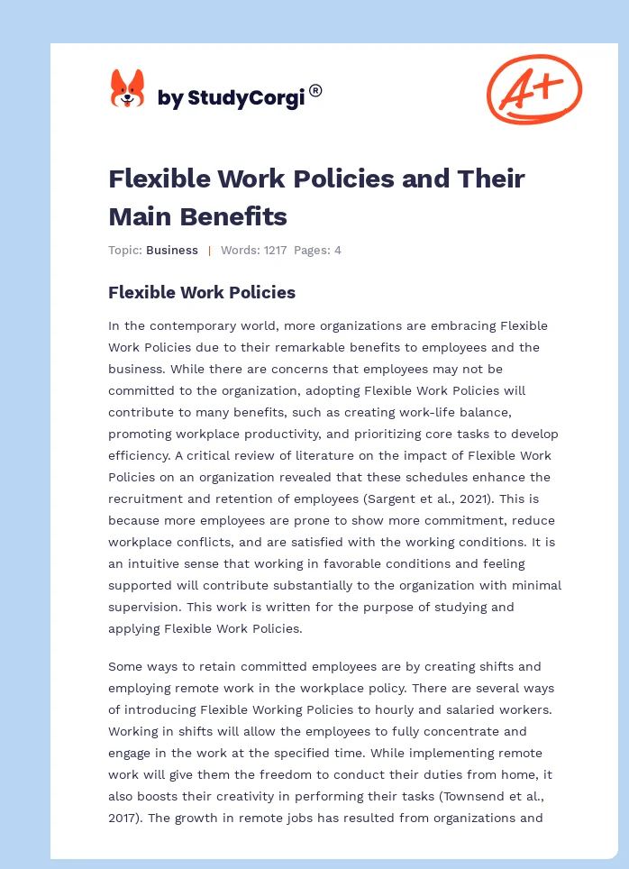 Flexible Work Policies and Their Main Benefits. Page 1