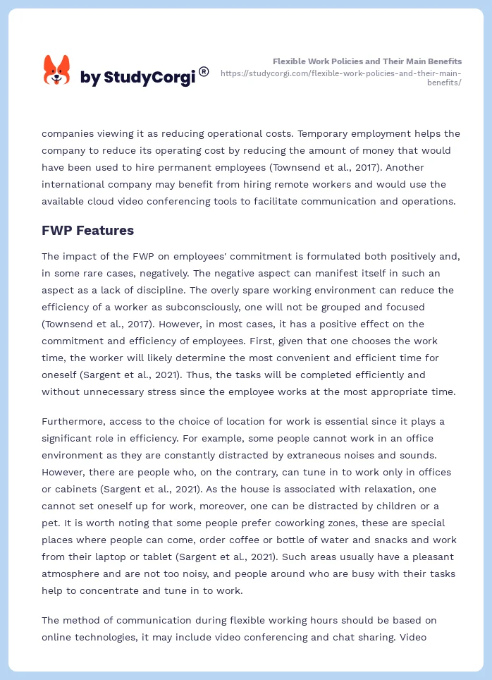 Flexible Work Policies and Their Main Benefits. Page 2