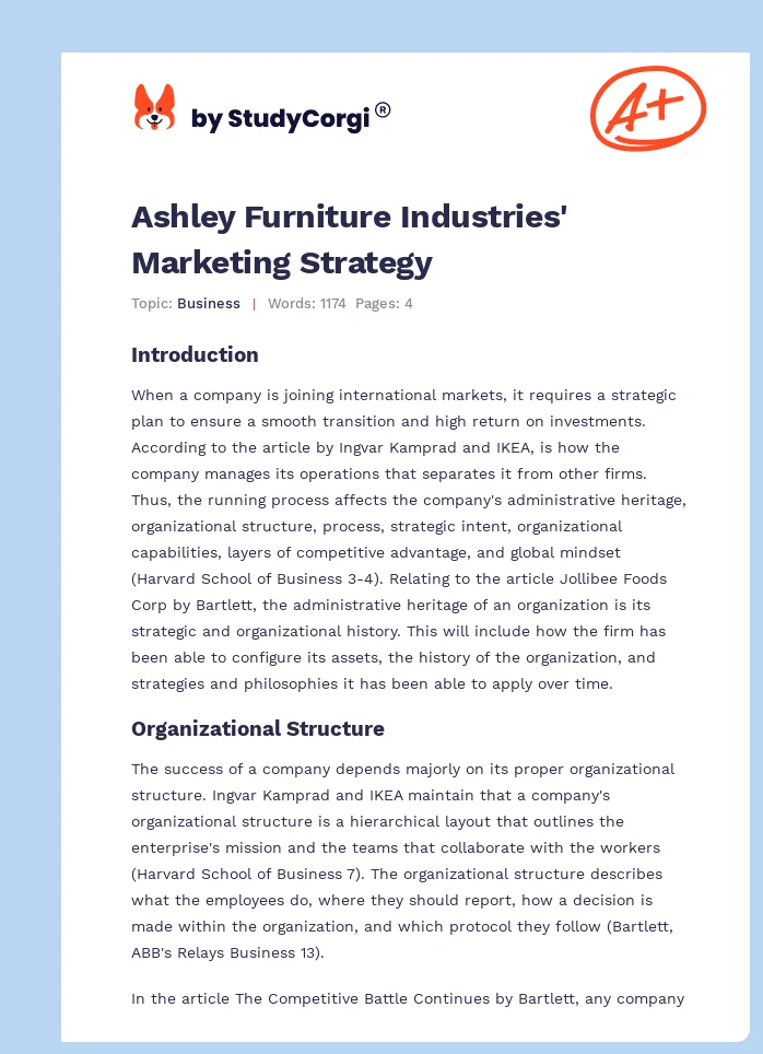 Ashley Furniture Industries' Marketing Strategy. Page 1