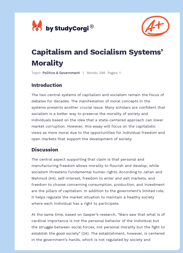 Capitalism and Socialism Systems’ Morality. Page 1