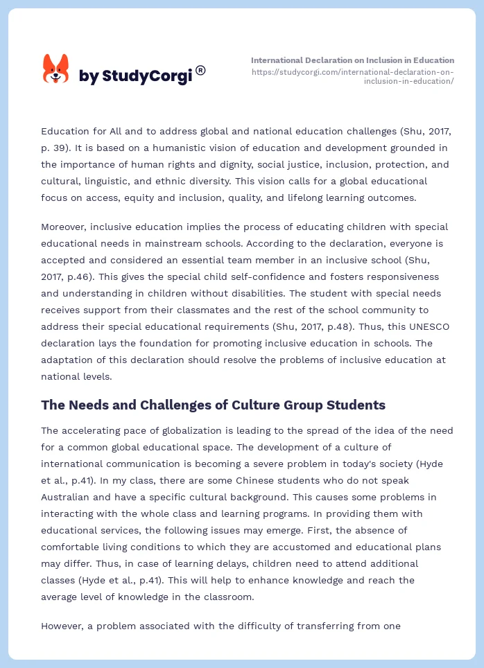 International Declaration on Inclusion in Education. Page 2