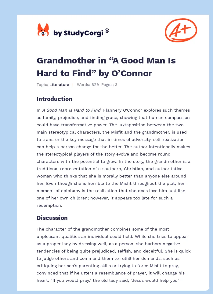 Grandmother in “A Good Man Is Hard to Find” by O’Connor. Page 1