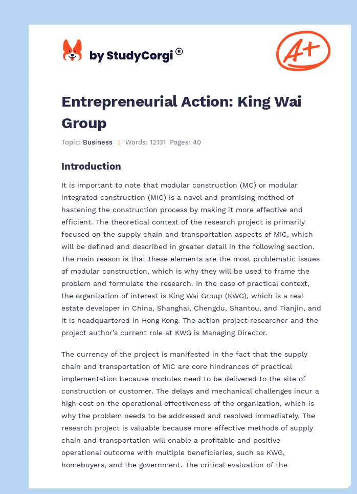 Entrepreneurial Action: King Wai Group. Page 1