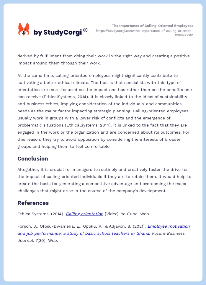 The Importance of Calling-Oriented Employees. Page 2
