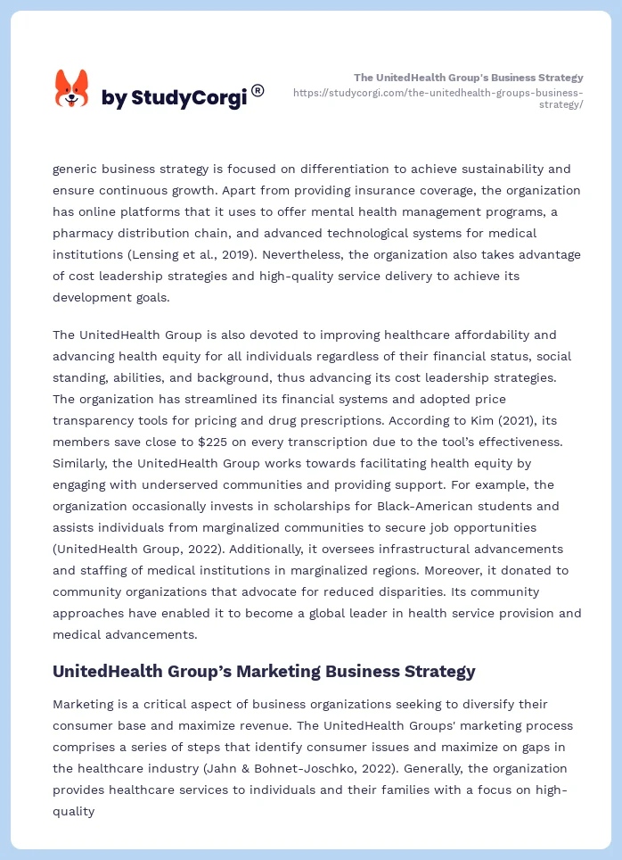 The UnitedHealth Group's Business Strategy. Page 2
