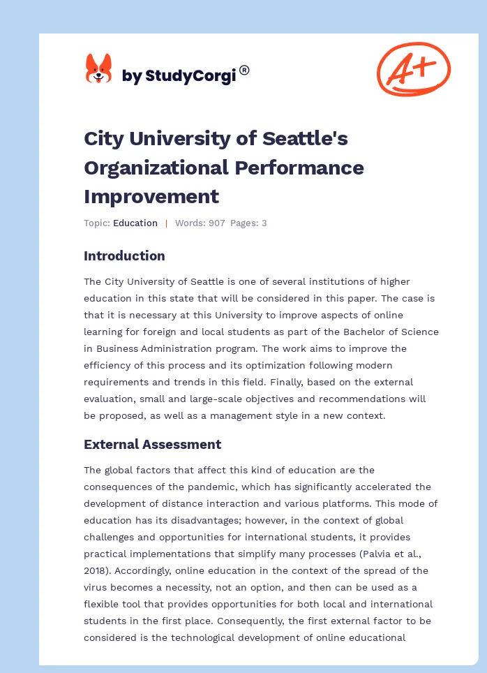City University of Seattle's Organizational Performance Improvement. Page 1