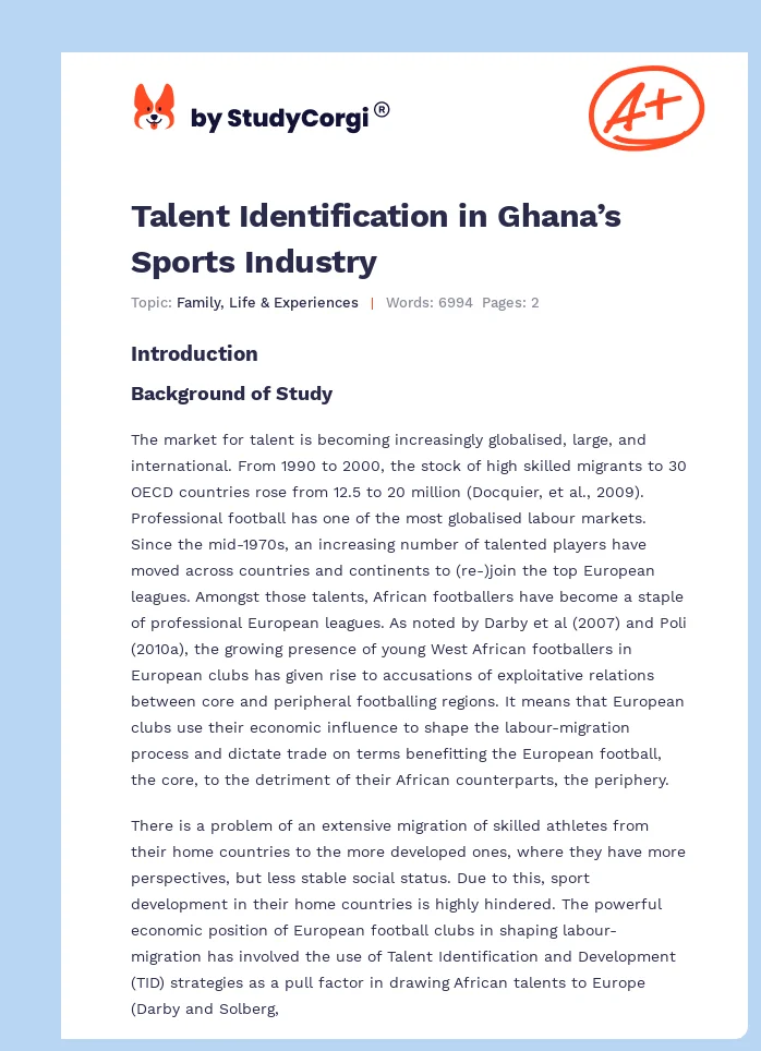 Talent Identification in Ghana’s Sports Industry. Page 1