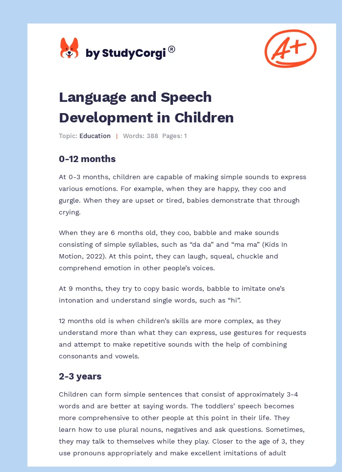 Language and Speech Development in Children. Page 1