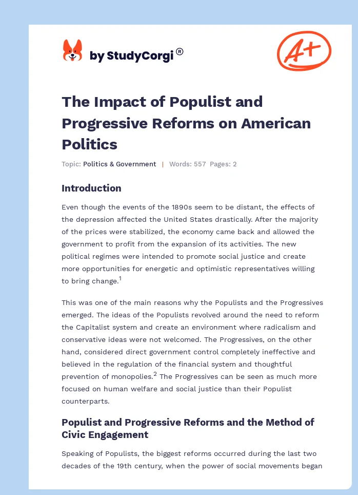 The Impact of Populist and Progressive Reforms on American Politics. Page 1
