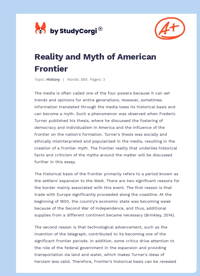 Reality and Myth of American Frontier. Page 1