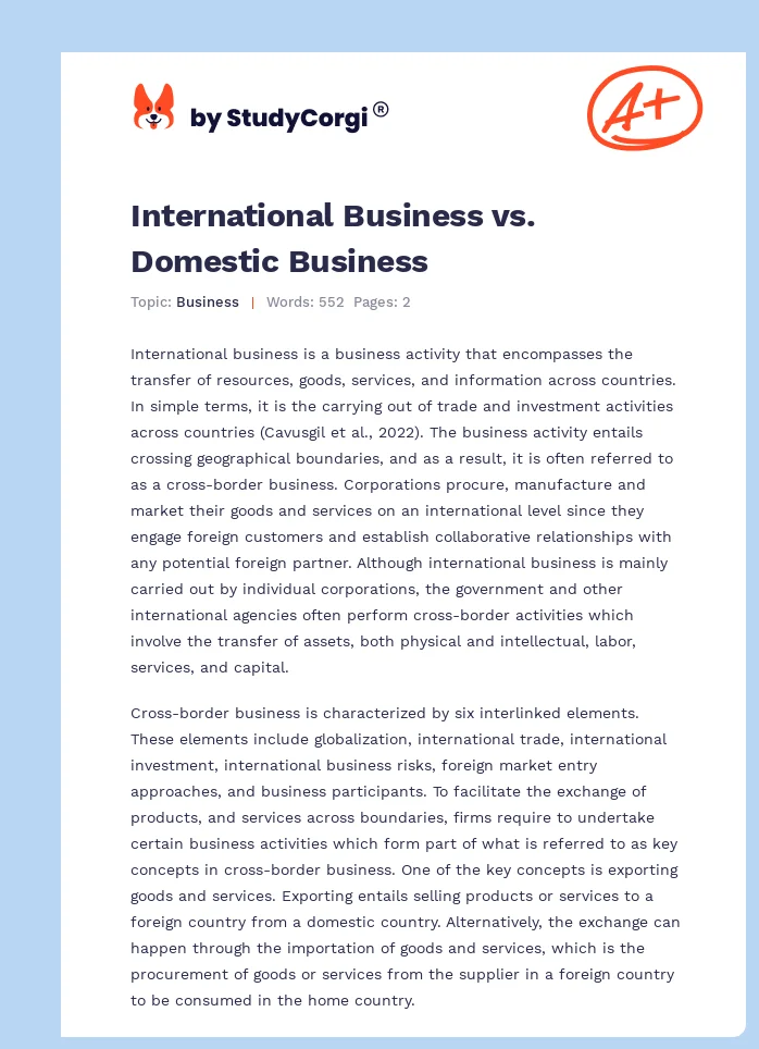 International Business vs. Domestic Business. Page 1