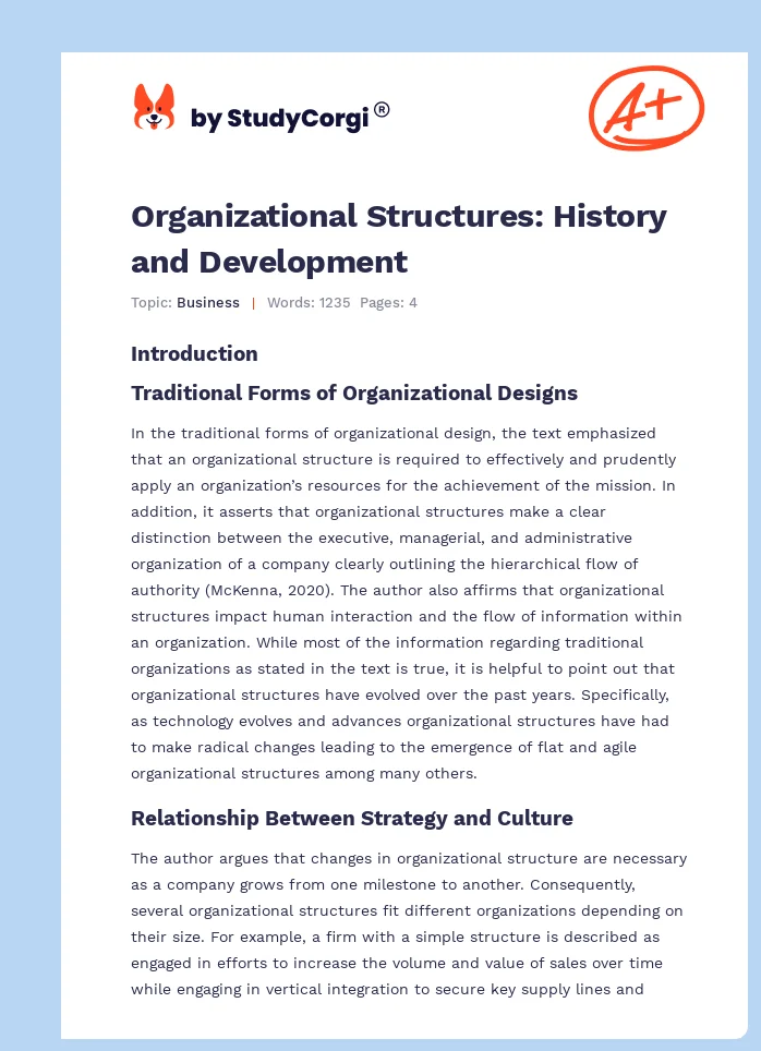 Organizational Structures: History and Development. Page 1