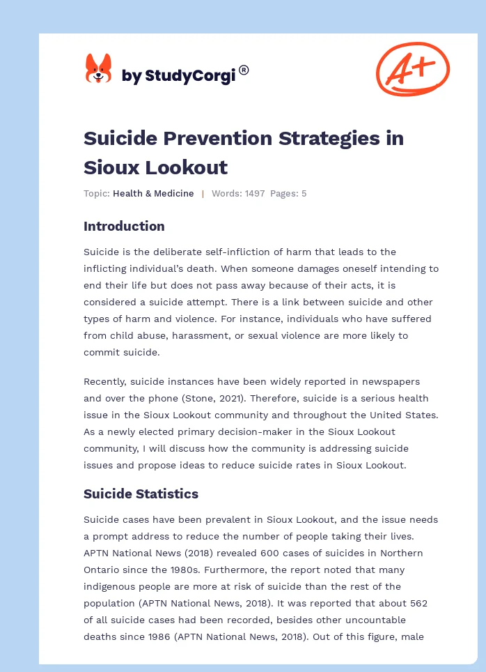 Suicide Prevention Strategies in Sioux Lookout. Page 1