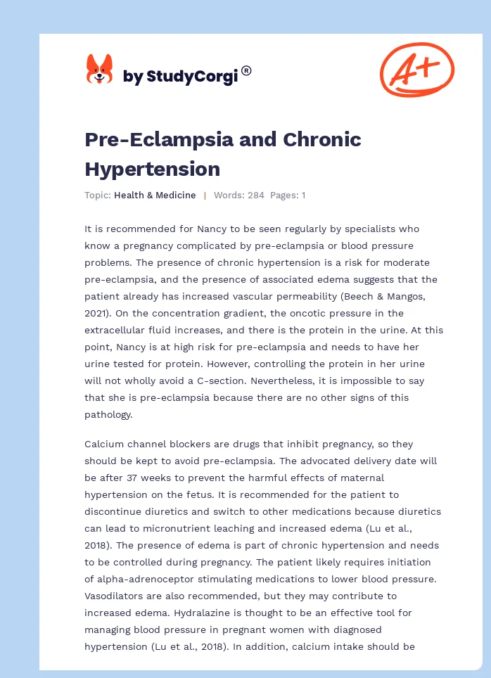 Pre-Eclampsia and Chronic Hypertension. Page 1