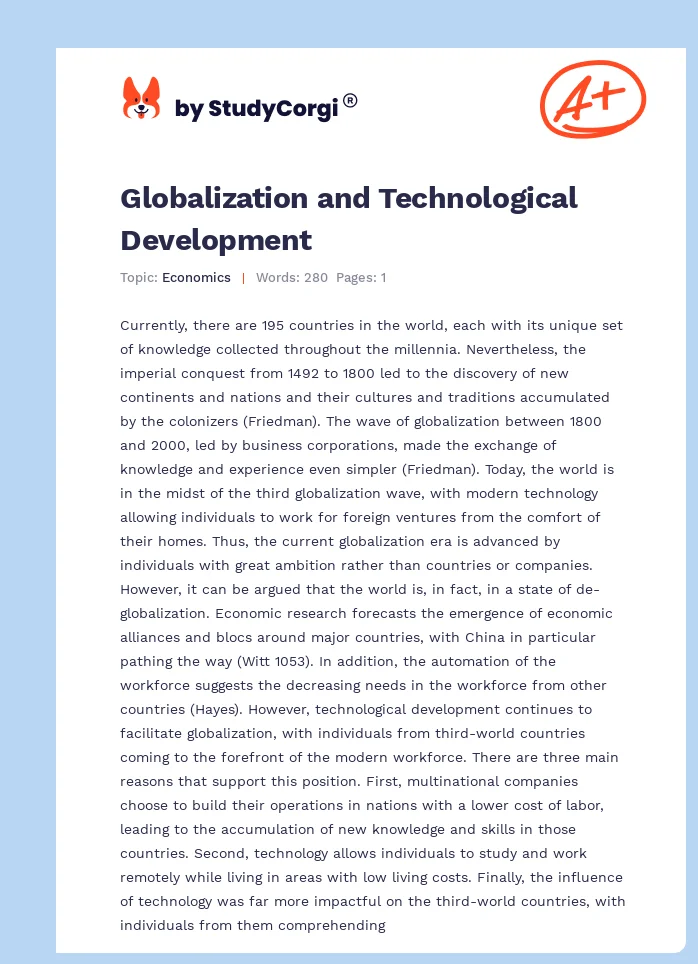 Globalization and Technological Development. Page 1