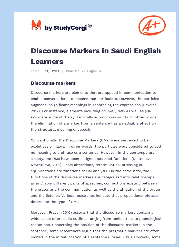 Discourse Markers in Saudi English Learners. Page 1