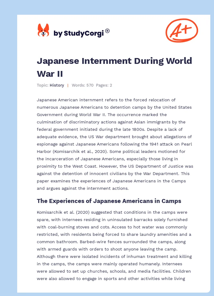 Japanese Internment During World War II. Page 1