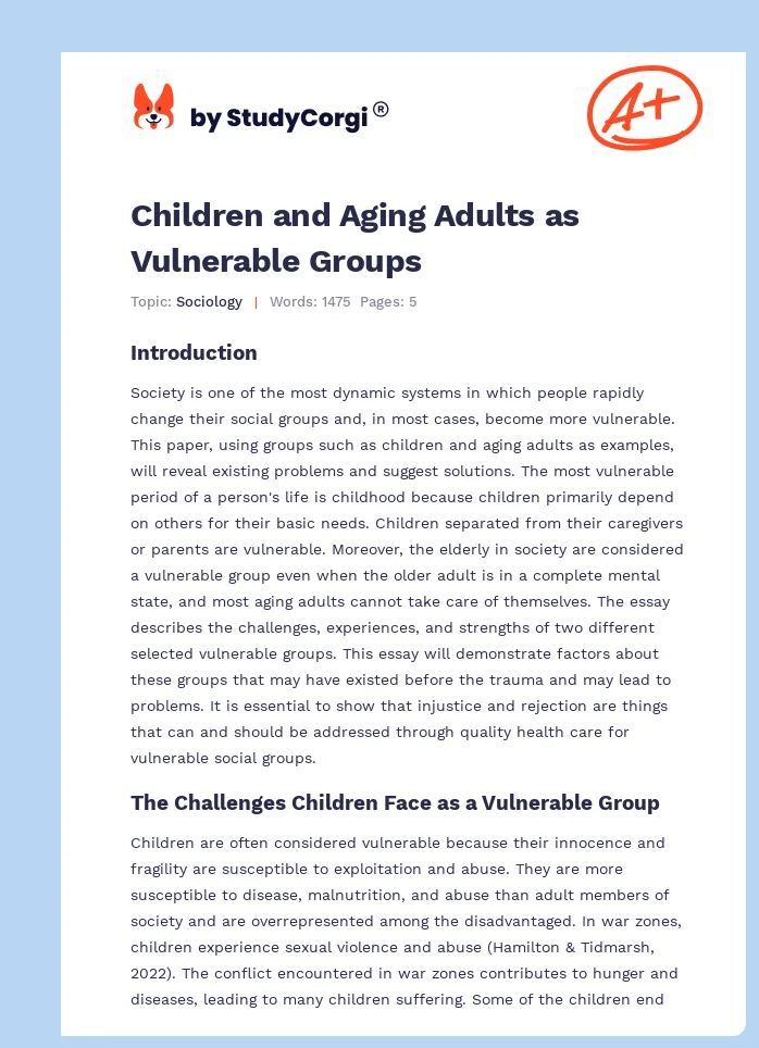 Children and Aging Adults as Vulnerable Groups. Page 1
