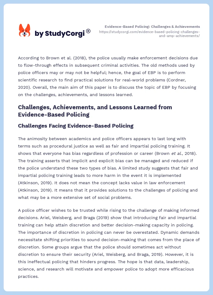 Evidence-Based Policing: Challenges & Achievements. Page 2
