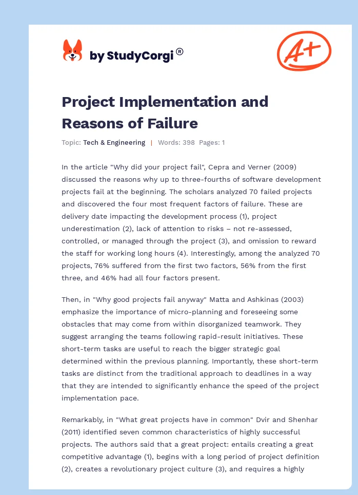 Project Implementation and Reasons of Failure. Page 1