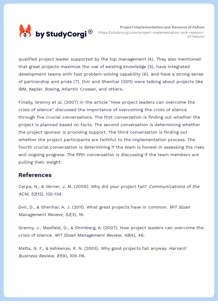 Project Implementation and Reasons of Failure. Page 2