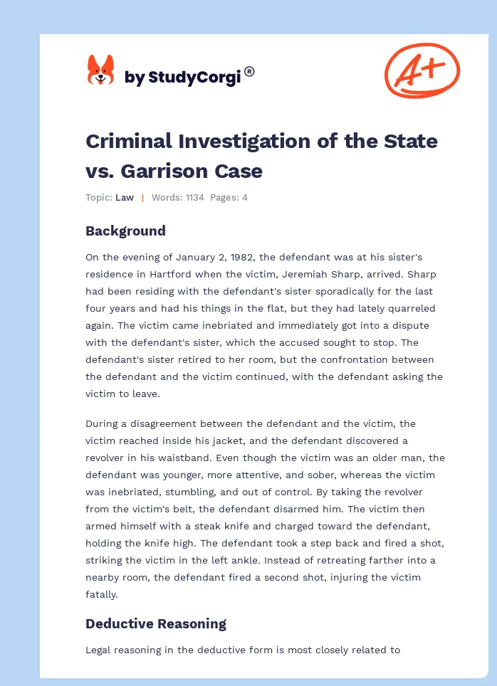 Criminal Investigation of the State vs. Garrison Case. Page 1