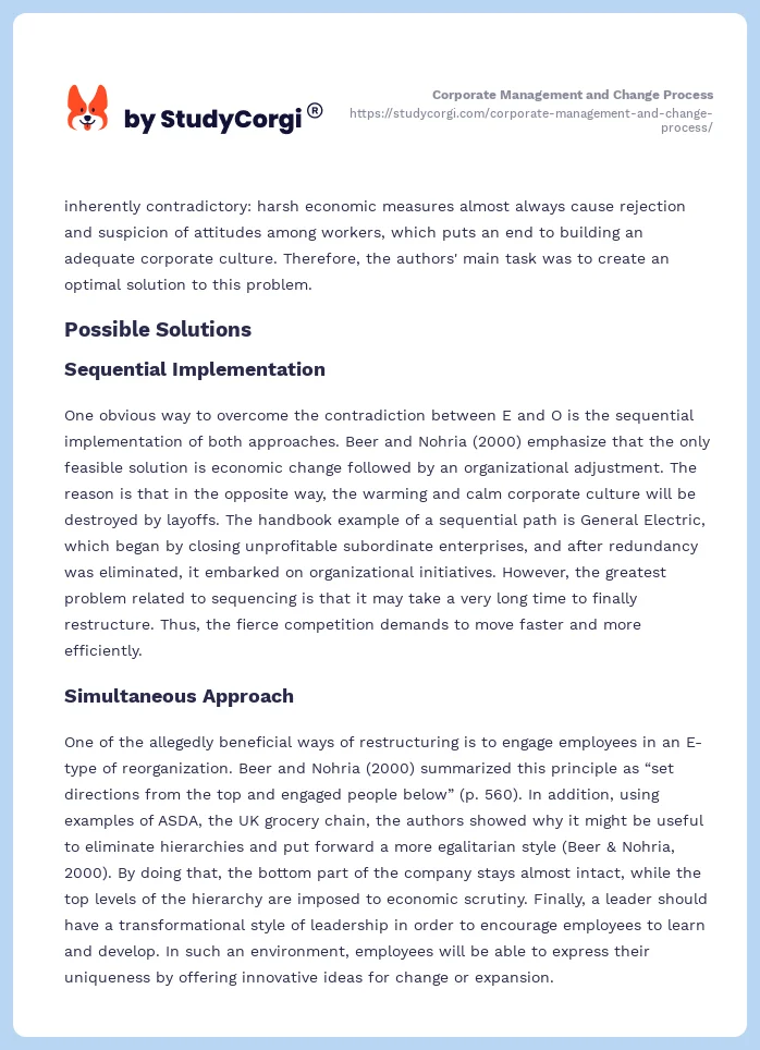 Corporate Management and Change Process. Page 2
