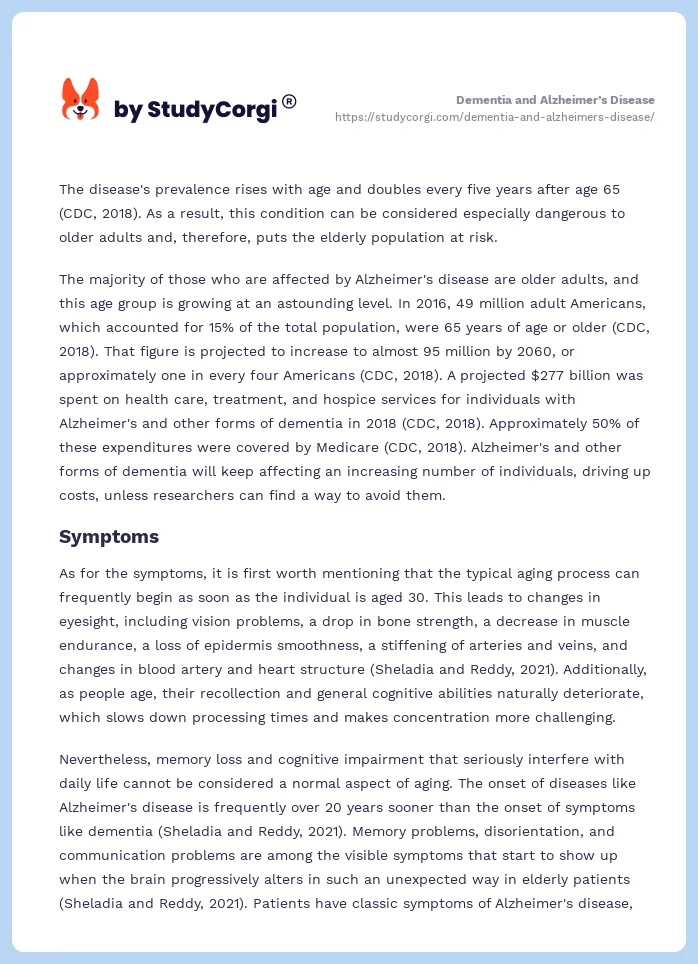 Dementia and Alzheimer’s Disease. Page 2