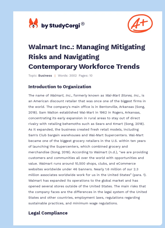 Walmart Inc.: Managing Mitigating Risks and Navigating Contemporary Workforce Trends. Page 1